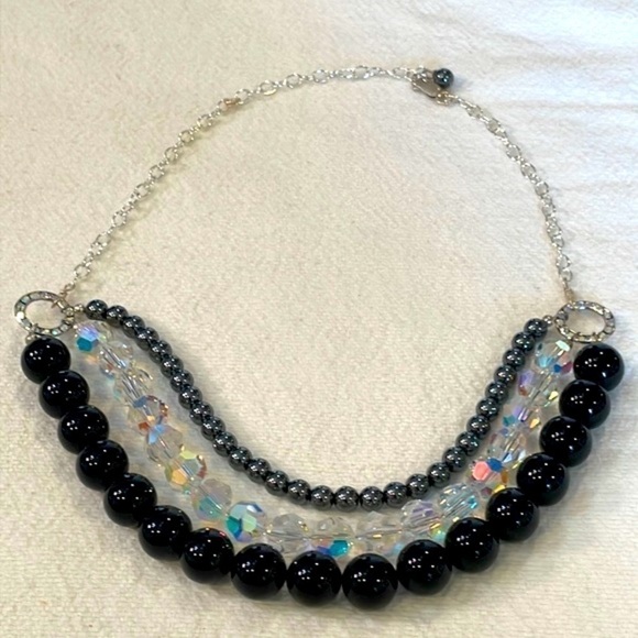 sterling silver Jewelry - Sterling silver clasp triple layer glass bead elegant artisan made